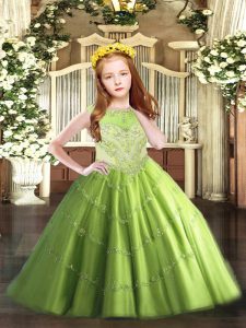 Custom Fit Tulle Scoop Sleeveless Zipper Beading and Appliques Custom Made Pageant Dress in