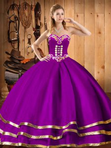 Edgy Purple Sleeveless Floor Length Embroidery Lace Up Sweet 16 Dress