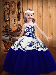 Royal Blue Sleeveless Tulle Lace Up Pageant Dress for Womens for Sweet 16 and Quinceanera