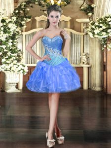 Luxurious Blue Lace Up Sweetheart Beading and Ruffles Prom Dresses Organza Sleeveless