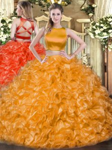Delicate Sleeveless Criss Cross Floor Length Ruffles Ball Gown Prom Dress