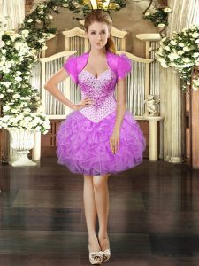 Beauteous Mini Length Lace Up Prom Dresses Lilac for Prom and Party with Beading and Ruffles