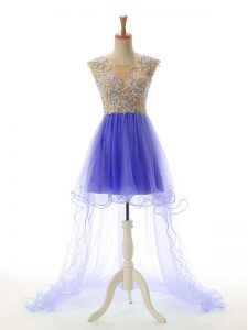 Blue Sleeveless Appliques High Low Homecoming Dress