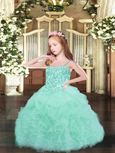 Fancy Floor Length Ball Gowns Sleeveless Apple Green Little Girls Pageant Gowns Lace Up