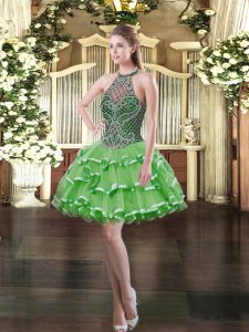 Sleeveless Mini Length Beading and Ruffled Layers Lace Up Prom Dress