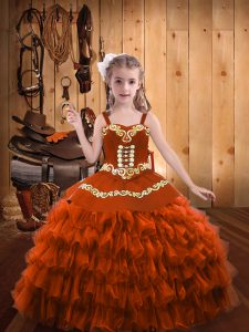 High End Sleeveless Lace Up Floor Length Embroidery and Ruffled Layers Kids Pageant Dress