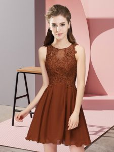 Sumptuous Brown Bridesmaids Dress Prom and Party and Wedding Party with Appliques Scoop Sleeveless Zipper