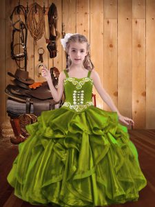 Ball Gowns Child Pageant Dress Olive Green Straps Organza Sleeveless Floor Length Lace Up