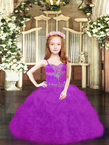 Custom Fit Organza Spaghetti Straps Sleeveless Lace Up Beading and Ruffles and Pick Ups Little Girls Pageant Dress Whole