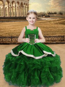 Green Sleeveless Satin and Organza Lace Up Little Girl Pageant Gowns for Sweet 16 and Quinceanera
