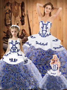 Sleeveless Embroidery Lace Up Quinceanera Dress with Multi-color Sweep Train
