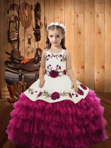 Inexpensive Sleeveless Embroidery and Ruffled Layers Lace Up Pageant Dress Wholesale
