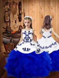 Straps Sleeveless Lace Up Little Girl Pageant Gowns Royal Blue Organza
