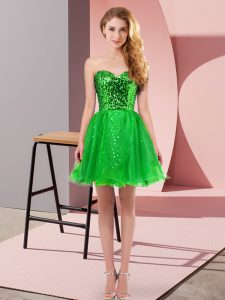 Green Tulle Zipper Prom Evening Gown Sleeveless Mini Length Sequins