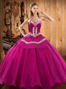 Vintage Fuchsia Sleeveless Tulle Lace Up Sweet 16 Quinceanera Dress for Military Ball and Sweet 16 and Quinceanera