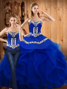Discount Blue Ball Gown Prom Dress Military Ball and Sweet 16 and Quinceanera with Embroidery and Ruffles Sweetheart Sle