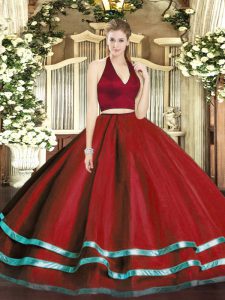 Custom Made Floor Length Zipper Quinceanera Gown Wine Red for Military Ball and Sweet 16 and Quinceanera with Ruffled La