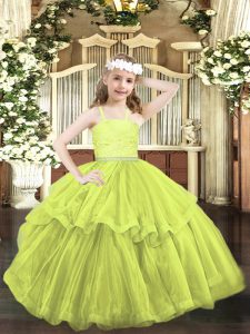 Yellow Green Sleeveless Organza Zipper Kids Formal Wear for Party and Quinceanera