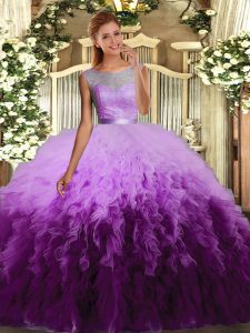Sleeveless Beading and Appliques and Ruffles Backless 15th Birthday Dress