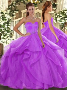 Admirable Lilac Ball Gown Prom Dress Military Ball and Sweet 16 and Quinceanera with Beading and Ruffles Sweetheart Slee