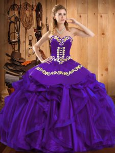 Latest Floor Length Purple Vestidos de Quinceanera Sweetheart Sleeveless Lace Up