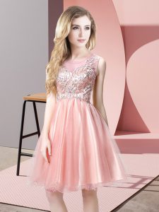 Stunning Knee Length Baby Pink Dress for Prom Scoop Sleeveless Zipper