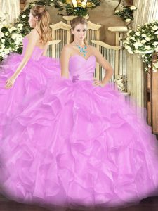 Ball Gowns Vestidos de Quinceanera Lilac Sweetheart Organza Sleeveless Floor Length Lace Up