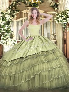 Low Price Olive Green 15 Quinceanera Dress Military Ball and Sweet 16 and Quinceanera with Embroidery and Ruffled Layers