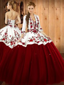 Wine Red Sweetheart Lace Up Embroidery Quinceanera Dress Sleeveless