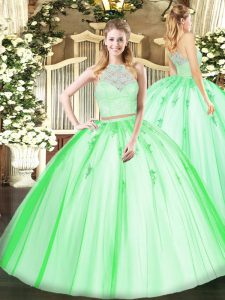 Cute Sleeveless Tulle Zipper Quince Ball Gowns for Military Ball and Sweet 16 and Quinceanera