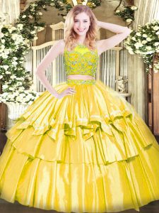 High End Yellow Sleeveless Tulle Zipper Sweet 16 Dress for Military Ball and Sweet 16 and Quinceanera