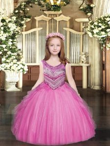 Fashionable Tulle Sleeveless Floor Length Little Girls Pageant Dress Wholesale and Beading and Ruffles
