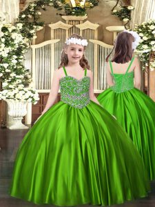 Green Lace Up Little Girl Pageant Gowns Beading Sleeveless Floor Length