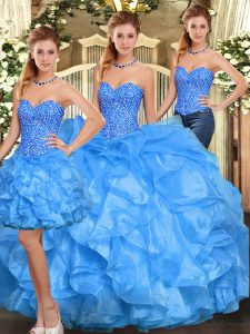 Baby Blue Sweetheart Lace Up Beading and Ruffles Quinceanera Gowns Sleeveless