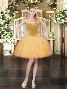 Hot Selling Beading and Ruffles Prom Dress Orange Lace Up Sleeveless Mini Length