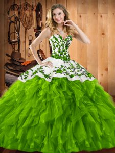 New Style Satin and Organza Sleeveless Floor Length Vestidos de Quinceanera and Embroidery and Ruffles