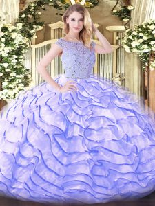 Custom Designed Lavender Ball Gowns Beading and Ruffled Layers Sweet 16 Dress Zipper Tulle Sleeveless