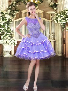 Lavender Lace Up Scoop Beading and Ruffled Layers Prom Dress Organza Sleeveless