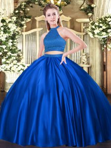 Admirable Halter Top Sleeveless Tulle Quinceanera Dress Beading Backless