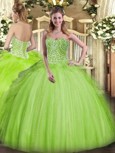 Floor Length Ball Gowns Sleeveless Yellow Green Ball Gown Prom Dress Lace Up
