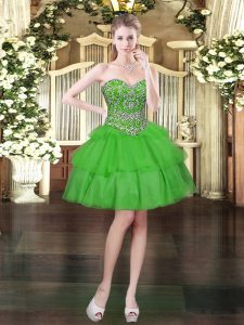 Mini Length Ball Gowns Sleeveless Green Prom Evening Gown Lace Up