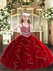 Super Floor Length Ball Gowns Sleeveless Wine Red Child Pageant Dress Lace Up