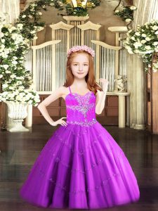 Gorgeous Fuchsia Sleeveless Beading Floor Length Pageant Gowns For Girls