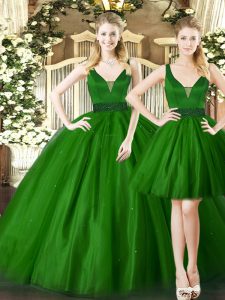 Dark Green Quinceanera Gowns Military Ball and Sweet 16 and Quinceanera with Ruching Straps Sleeveless Lace Up