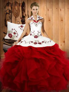 Floor Length Ball Gowns Sleeveless Wine Red Sweet 16 Dress Lace Up