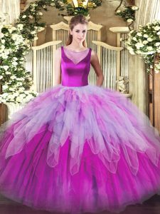 On Sale Multi-color Organza Side Zipper Scoop Sleeveless Floor Length Quinceanera Dresses Beading and Ruffles