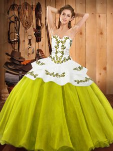 Modern Yellow Green Quinceanera Dress Military Ball and Sweet 16 and Quinceanera with Embroidery Strapless Sleeveless La