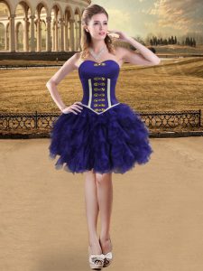 Amazing Purple Organza Lace Up Sweetheart Sleeveless Mini Length Prom Gown Ruffles