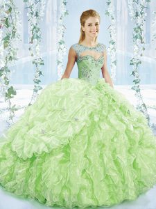 Yellow Green Quinceanera Gown Sweetheart Sleeveless Brush Train Lace Up