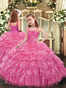 Straps Sleeveless Organza Pageant Dress Toddler Beading and Ruffled Layers and Pick Ups Lace Up